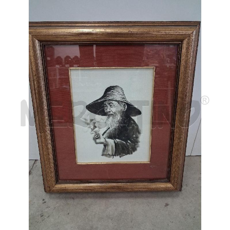 QUADRO VECCHIO SAGGIO GIAPPONESE CON PIPA PASS PARTOUT ROSSO  | Mercatino dell'Usato San giorgio del sannio 1
