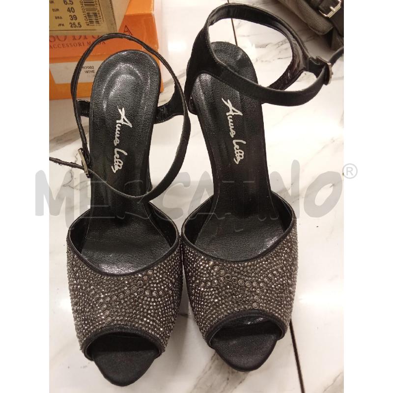 SANDALI DONNA CON TACCO NERO CON STRASS ANNA LELLA | Mercatino dell'Usato San giorgio del sannio 1