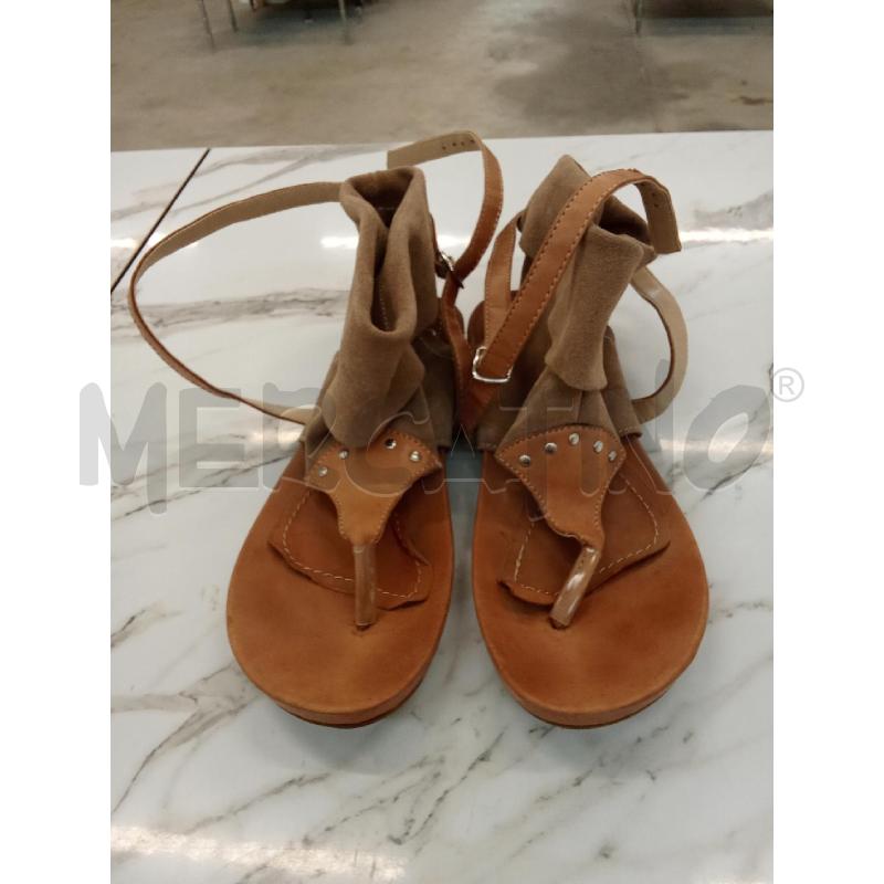 SANDALI DONNA MARRONE CAMOSIO BEIGE INFRADITO LAVORAZIONE ARTIGIANALE   | Mercatino dell'Usato San giorgio del sannio 2