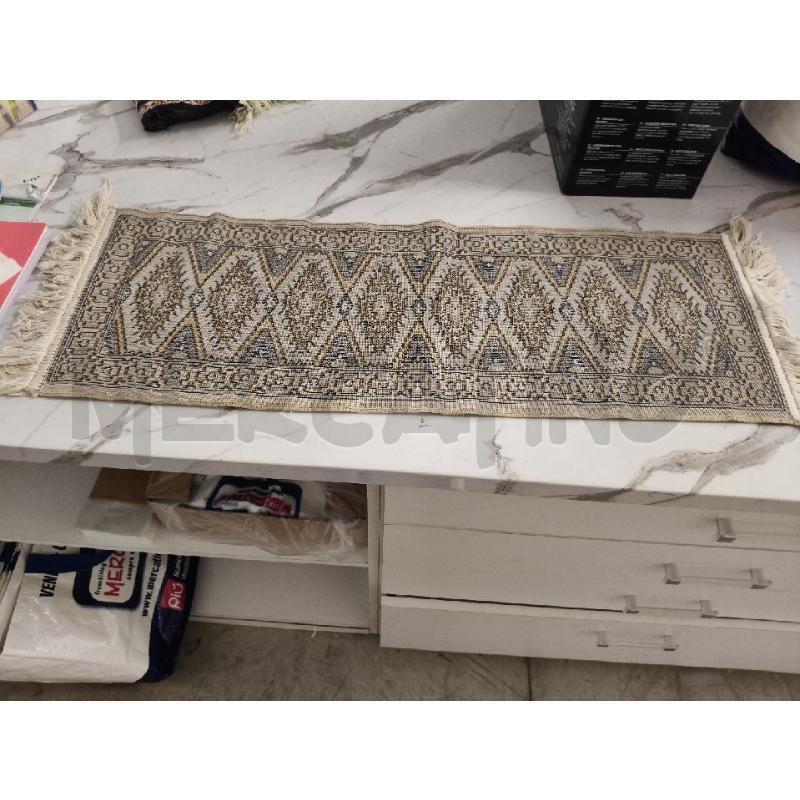 TAPPETO RUNNER DECORATIVO AFGANO BEIJE BLU FRANGE  | Mercatino dell'Usato San giorgio del sannio 4