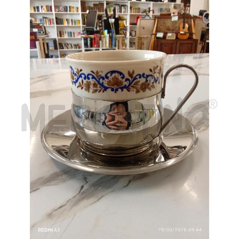 TAZZE PZ. 4 CERAMCIA COLAZIONE SUPPORTO ACCIAIO +2PZINOX PRAN  | Mercatino dell'Usato San giorgio del sannio 3