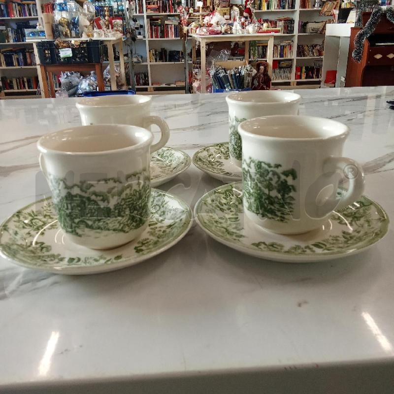 TAZZE PZ. 4 DA THE + PIATTINI DISEGNI VERDI  | Mercatino dell'Usato San giorgio del sannio 1