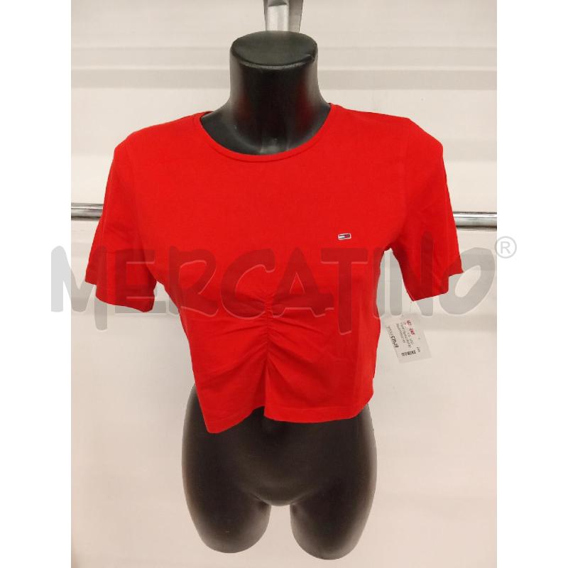 T SHIRT DONNA CROP ROSSA ARRICCIO FRONTALE  | Mercatino dell'Usato San giorgio del sannio 1
