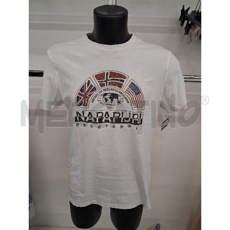 T SHIRT UOMO BIANCA LOGO BANDIERE EFFETTO SLAVATO NAPAPIJRI | Mercatino dell'Usato San giorgio del sannio 1