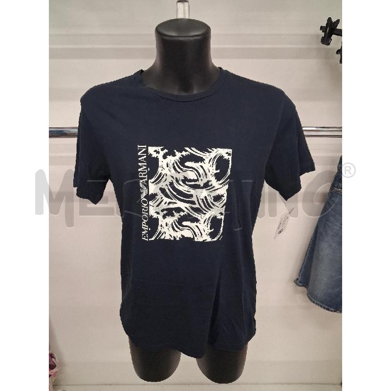 T SHIRT UOMO BLU DISEGNO QUADRATO ONDE BIANCHE  | Mercatino dell'Usato San giorgio del sannio 1