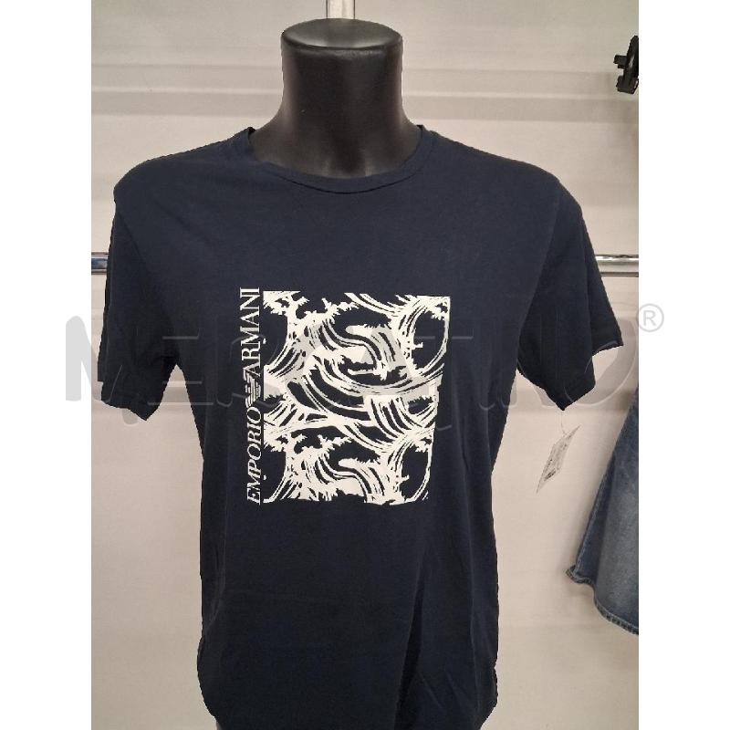 T SHIRT UOMO BLU DISEGNO QUADRATO ONDE BIANCHE  | Mercatino dell'Usato San giorgio del sannio 2