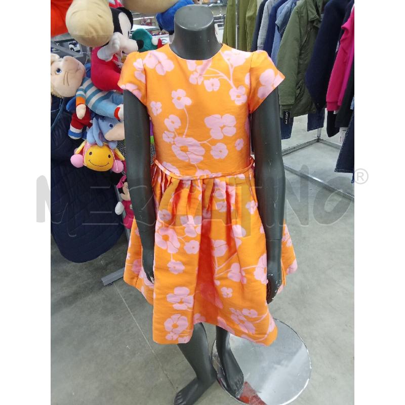 VESTITO BAMBINA ARANCIONE FIORI ROSA SIMIL RASO IL GUFO  | Mercatino dell'Usato San giorgio del sannio 1