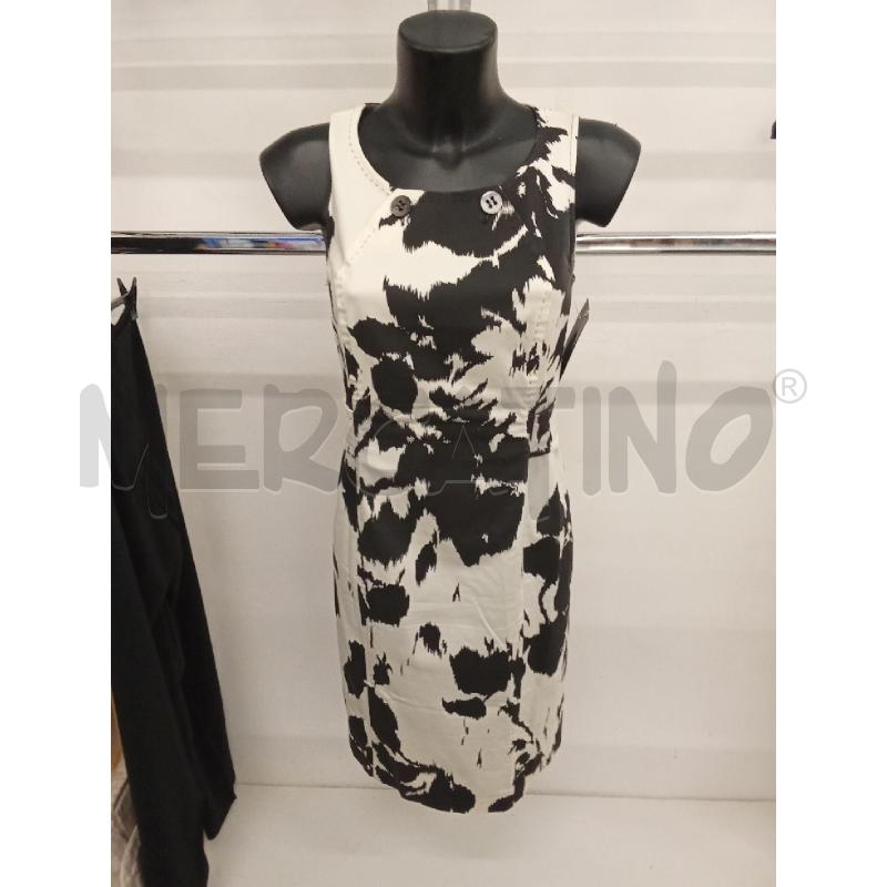 VESTITO DONNA BIANCO FIORI GRAFICI NERI CINTURA  | Mercatino dell'Usato San giorgio del sannio 1
