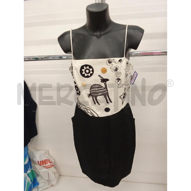 VESTITO DONNA BIANCO NERO CON BUSTINO RICAMATO GIRAFFA ETNICA CON TASCHE   | Mercatino dell'Usato San giorgio del sannio 2