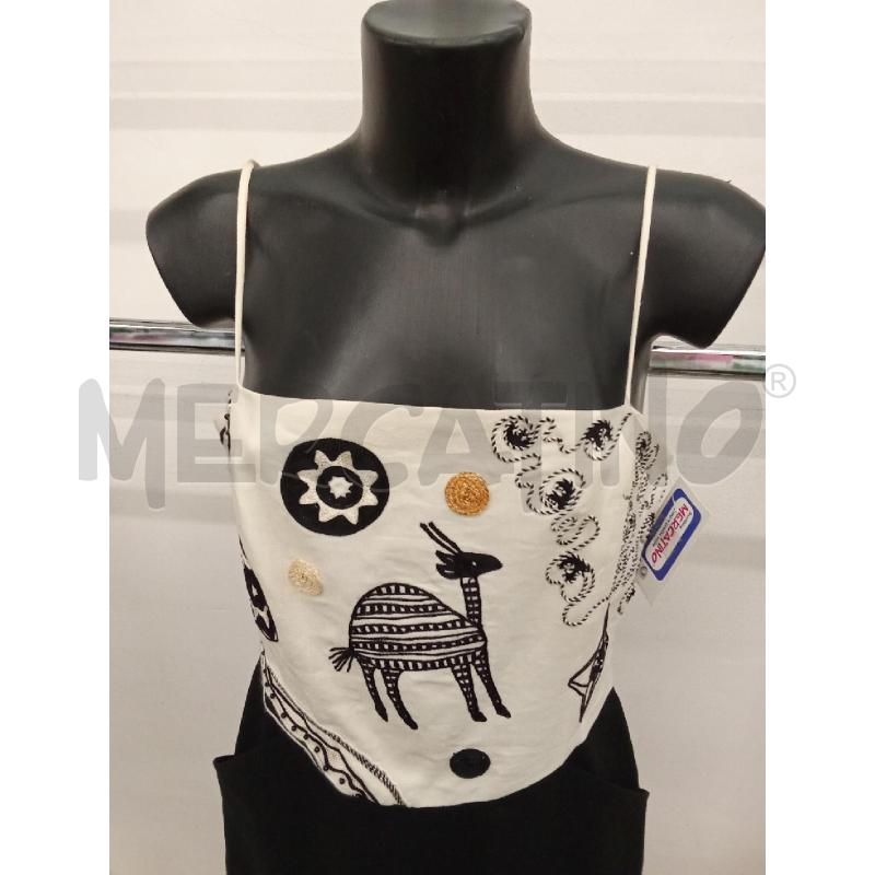 VESTITO DONNA BIANCO NERO CON BUSTINO RICAMATO GIRAFFA ETNICA CON TASCHE   | Mercatino dell'Usato San giorgio del sannio 3
