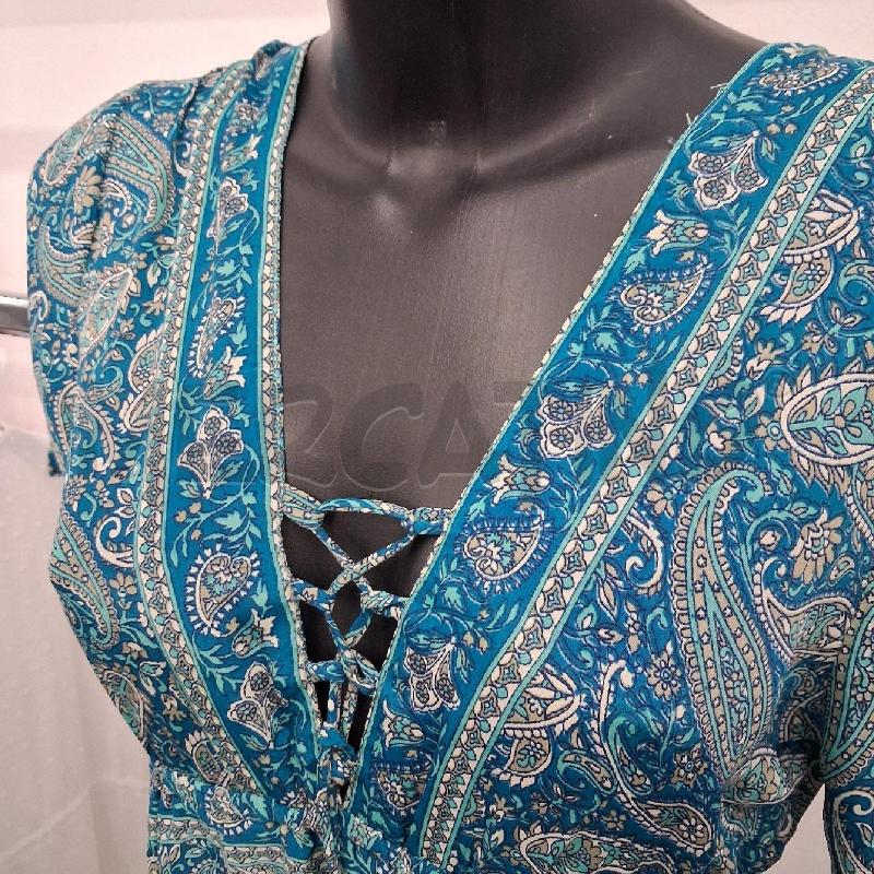 VESTITO DONNA BLU SCOLLO V MADE IN INDIA FANTASIA FOGLIE | Mercatino dell'Usato San giorgio del sannio 3