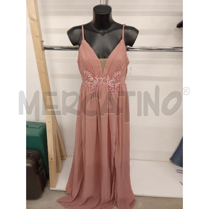 VESTITO DONNA CERIMONIA ROSA CIPRIA PERLINE ROSA LUNGO TULLE | Mercatino dell'Usato San giorgio del sannio 1