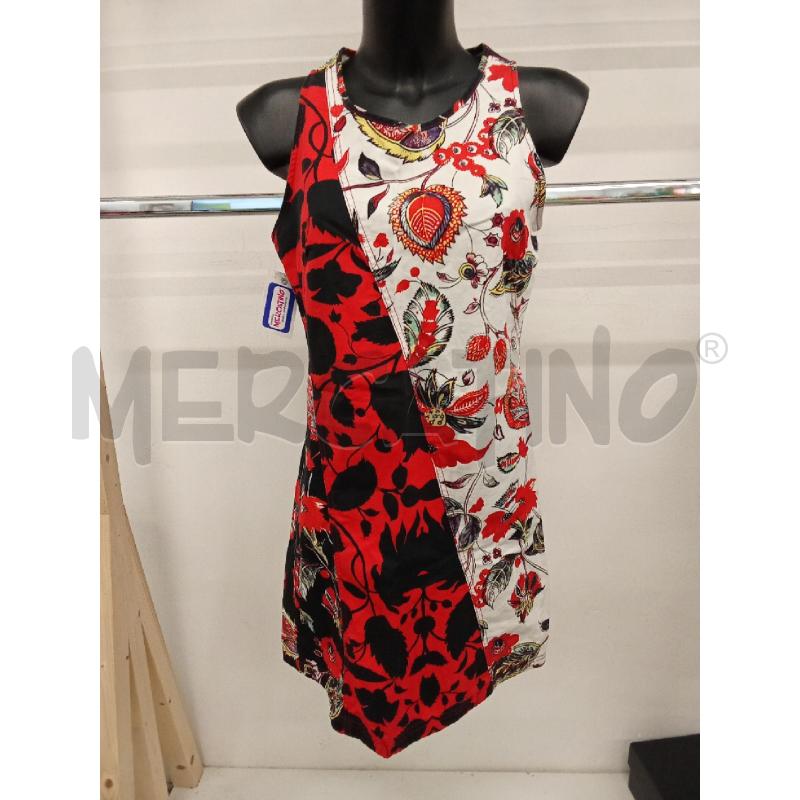 VESTITO DONNA FANTASIA ROSSO FIORI NERI BIANCO DESIGUAL  | Mercatino dell'Usato San giorgio del sannio 1