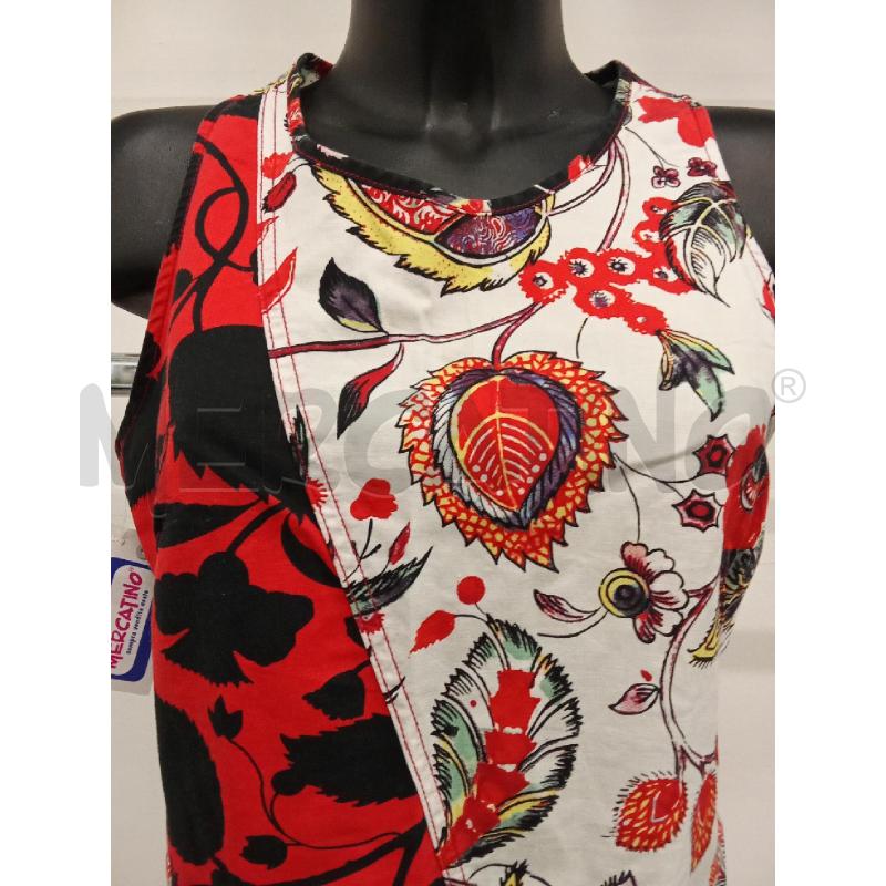 VESTITO DONNA FANTASIA ROSSO FIORI NERI BIANCO DESIGUAL  | Mercatino dell'Usato San giorgio del sannio 2