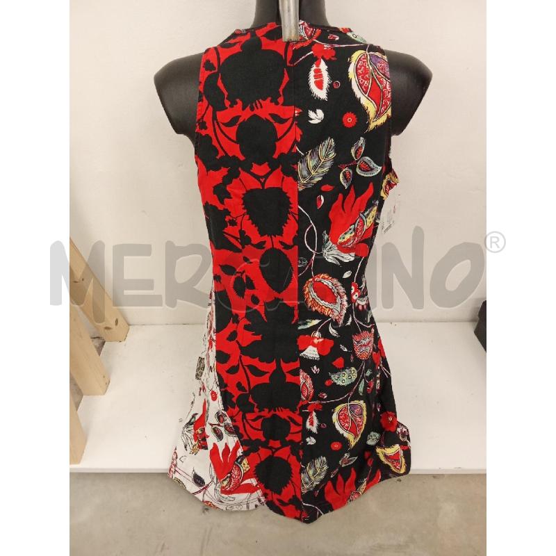 VESTITO DONNA FANTASIA ROSSO FIORI NERI BIANCO DESIGUAL  | Mercatino dell'Usato San giorgio del sannio 3