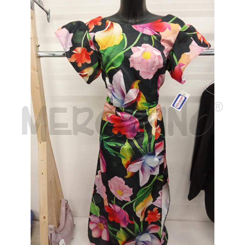 VESTITO DONNA LUNGOA NERO FANTASIA FIORI ROSA SPACCO | Mercatino dell'Usato San giorgio del sannio 1
