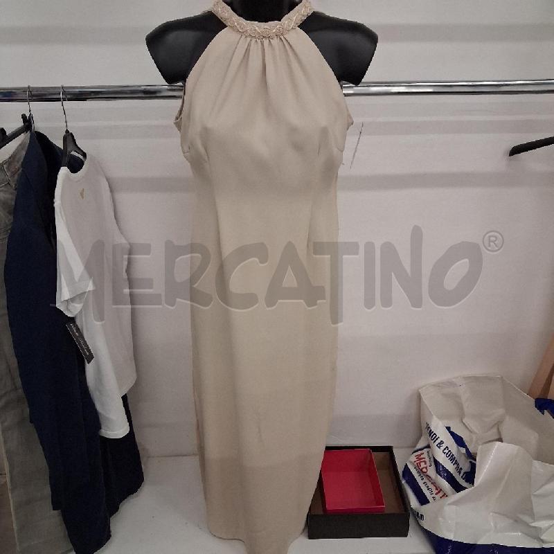 VESTITO DONNA LUNGO BEIGE PERLINE COLLO AMERICANA SARTORIALE  | Mercatino dell'Usato San giorgio del sannio 1
