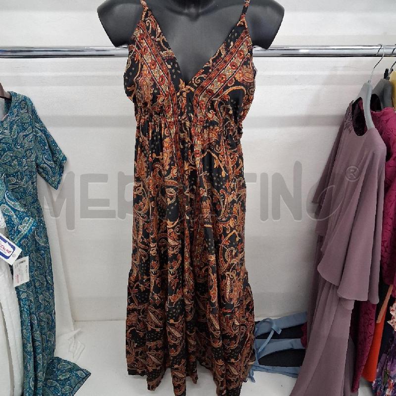 VESTITO DONNA NERO BRETELLE FANTASIA ARANCIONE LUNGO RETRO SCOLLATO | Mercatino dell'Usato San giorgio del sannio 1