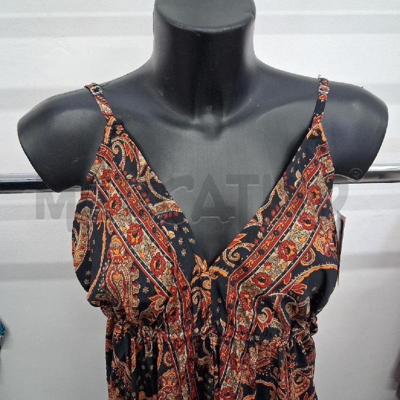 VESTITO DONNA NERO BRETELLE FANTASIA ARANCIONE LUNGO RETRO SCOLLATO | Mercatino dell'Usato San giorgio del sannio 2