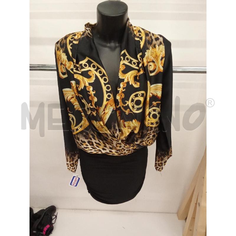 VESTITO DONNA NERO INS ANIMALIER GIALLO MACCHIE SCOLLO V ROUCHES CAMOMILLA  | Mercatino dell'Usato San giorgio del sannio 1