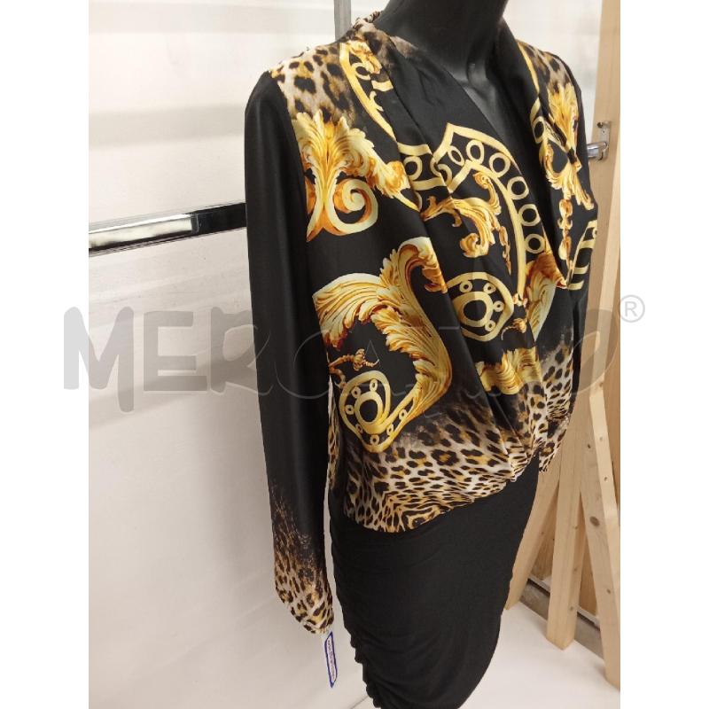 VESTITO DONNA NERO INS ANIMALIER GIALLO MACCHIE SCOLLO V ROUCHES CAMOMILLA  | Mercatino dell'Usato San giorgio del sannio 3