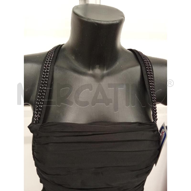 VESTITO DONNA NERO  SIMIL RASO BRETELLE PERLINE A RUOTA | Mercatino dell'Usato San giorgio del sannio 2