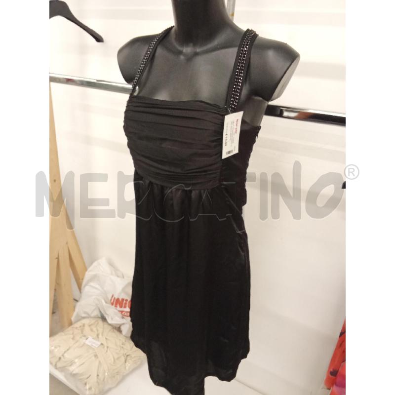 VESTITO DONNA NERO  SIMIL RASO BRETELLE PERLINE A RUOTA | Mercatino dell'Usato San giorgio del sannio 3