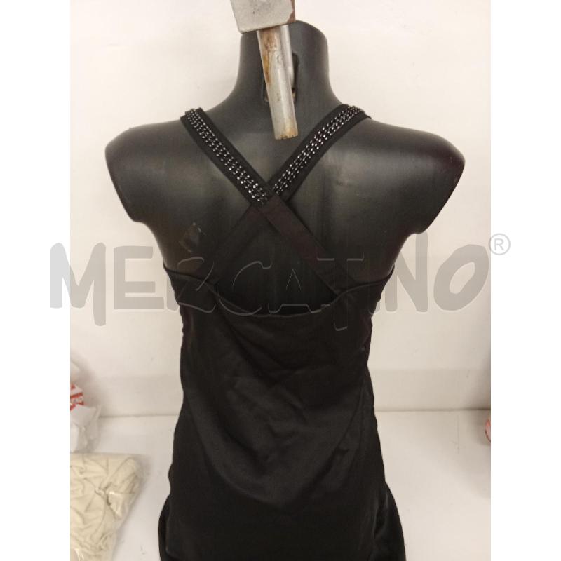 VESTITO DONNA NERO  SIMIL RASO BRETELLE PERLINE A RUOTA | Mercatino dell'Usato San giorgio del sannio 4