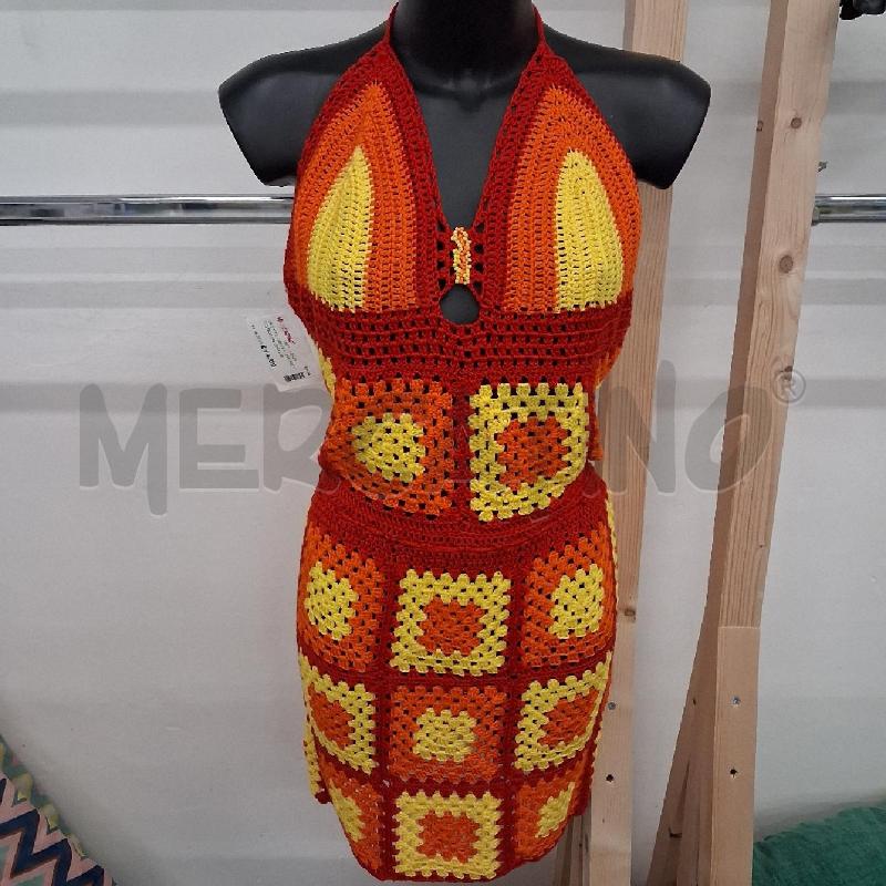 VESTITO DONNA UNCINETTO ROSSO GIALLO ARANCIONE | Mercatino dell'Usato San giorgio del sannio 1