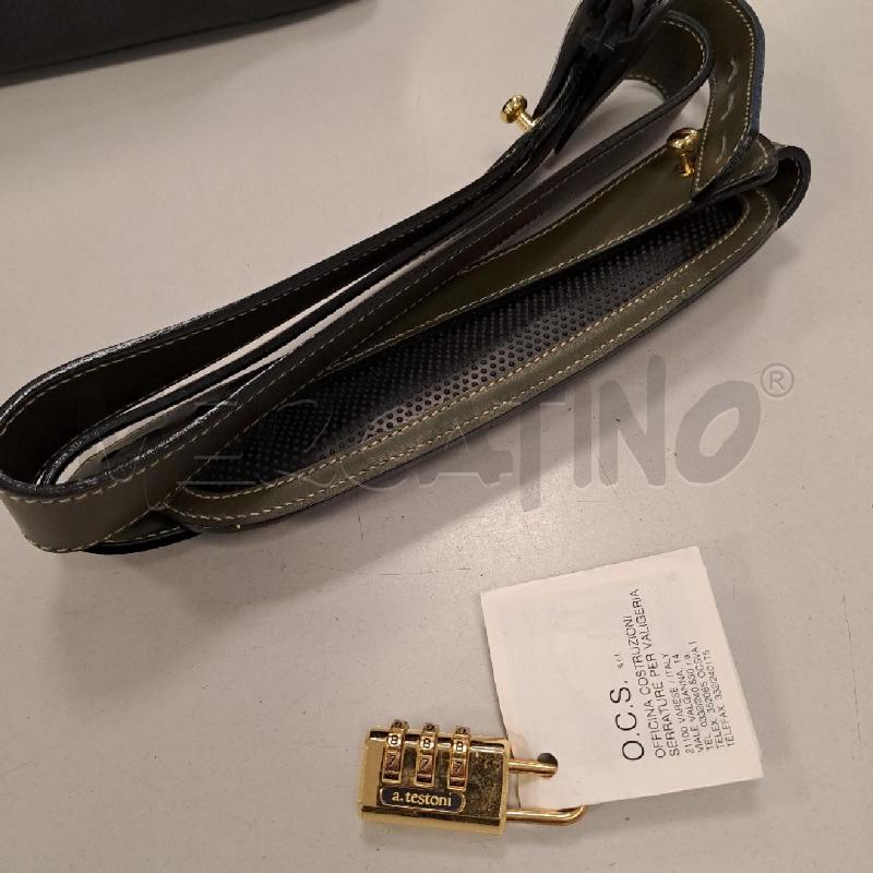 BORSA DA VIAGGIO TESTONI PELLE NERO VERDE MILITARE | Mercatino dell'Usato Bologna 2