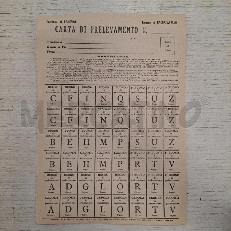 CARTA DI PRELEVAMENTO BAGNACAVALLO | Mercatino dell'Usato Bologna 1