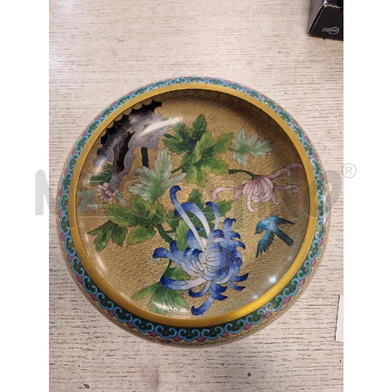 CIOTOLINA TONDA LAVORAZIONE CLOISONNE' SU BASE LEGNO | Mercatino dell'Usato Bologna 1