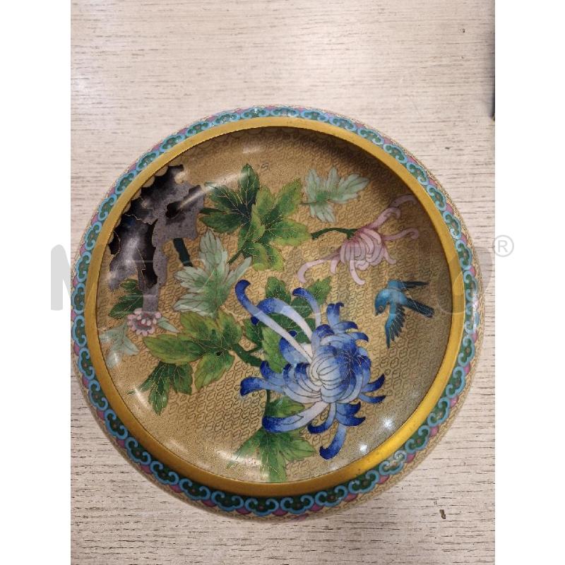CIOTOLINA TONDA LAVORAZIONE CLOISONNE' SU BASE LEGNO | Mercatino dell'Usato Bologna 5