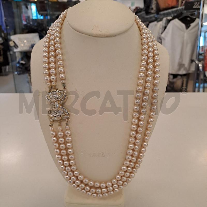 COLLANA PERLE TRE FILI CHIUSURA STRASS | Mercatino dell'Usato Bologna 1