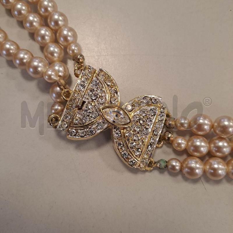 COLLANA PERLE TRE FILI CHIUSURA STRASS | Mercatino dell'Usato Bologna 2