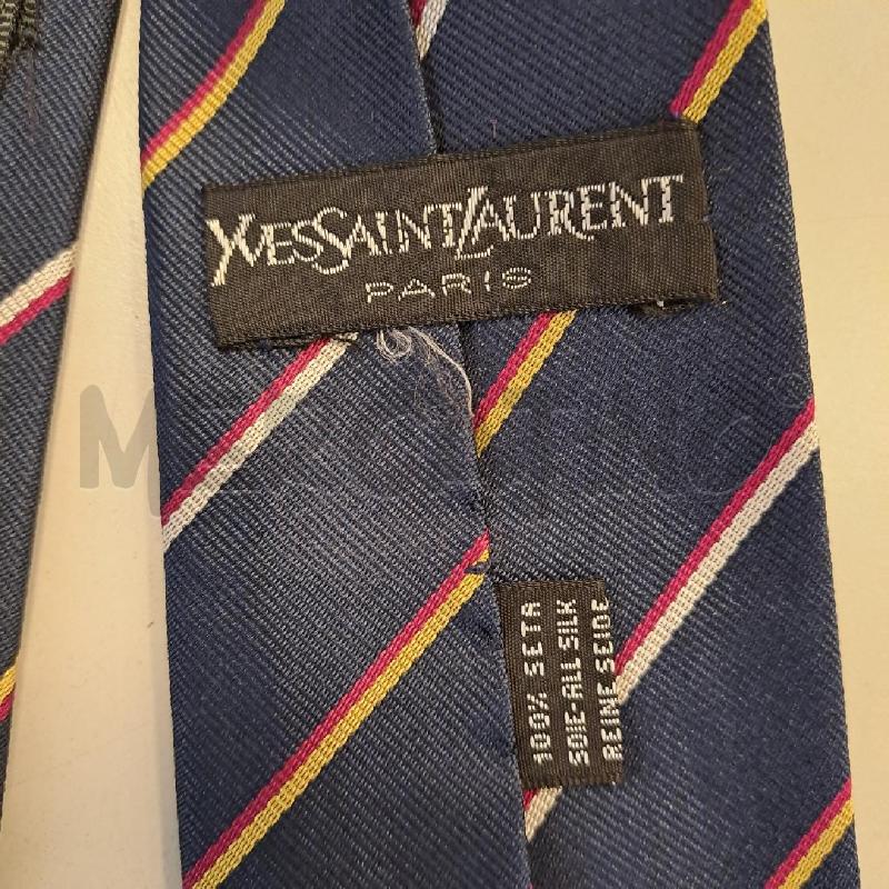 CRAVATTA YVES SAINT LAURENT BLU RIGA BIANCO GIALLO ROSSO | Mercatino dell'Usato Bologna 3