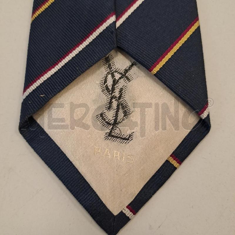 CRAVATTA YVES SAINT LAURENT BLU RIGA BIANCO GIALLO ROSSO | Mercatino dell'Usato Bologna 4