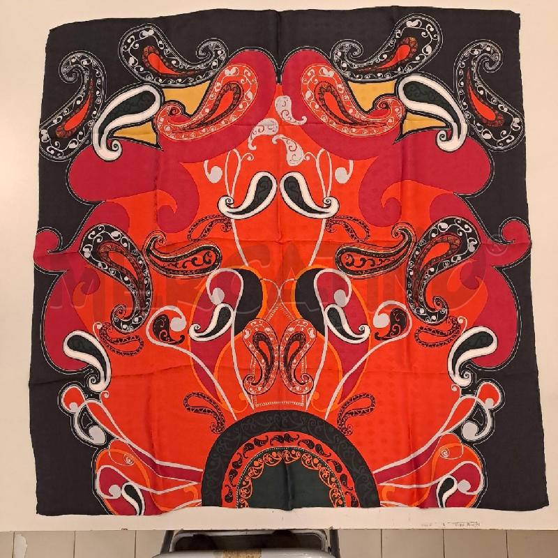 FOULARD LANCETTI SETA NERO ROSSA ARANCIO | Mercatino dell'Usato Bologna 1