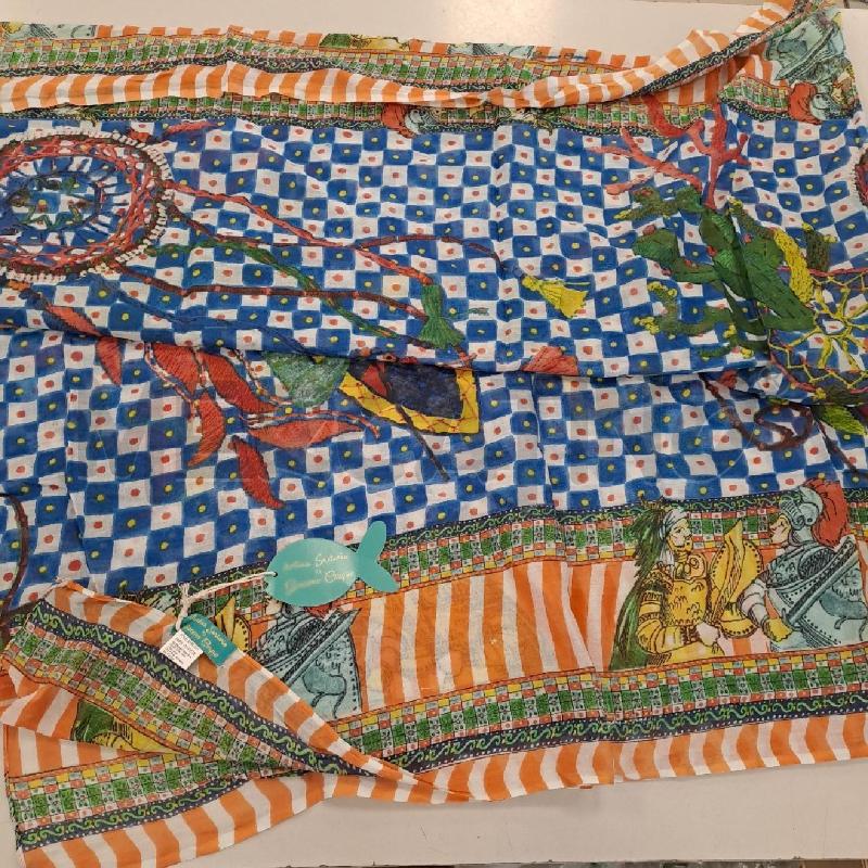 FOULARD PAREO ANTICA SARTORIA VERDE BLU GIALLO ARANCIO | Mercatino dell'Usato Bologna 1