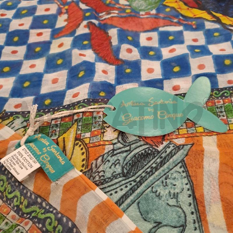 FOULARD PAREO ANTICA SARTORIA VERDE BLU GIALLO ARANCIO | Mercatino dell'Usato Bologna 2