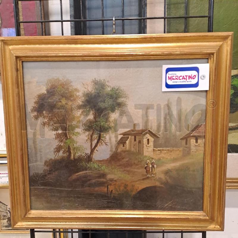 QUADRETTO VECCHIO VEDUTA CON FIGURE E CASETTE | Mercatino dell'Usato Bologna 1