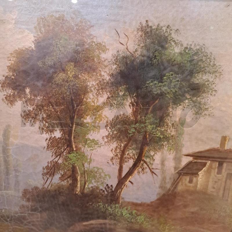 QUADRETTO VECCHIO VEDUTA CON FIGURE E CASETTE | Mercatino dell'Usato Bologna 3