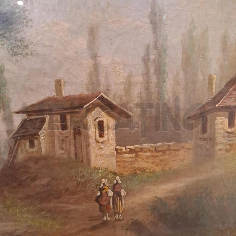 QUADRETTO VECCHIO VEDUTA CON FIGURE E CASETTE | Mercatino dell'Usato Bologna 4