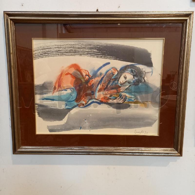 QUADRO ACQUERELLO FIGURA FEMMINILE CHE LEGGE | Mercatino dell'Usato Bologna 1