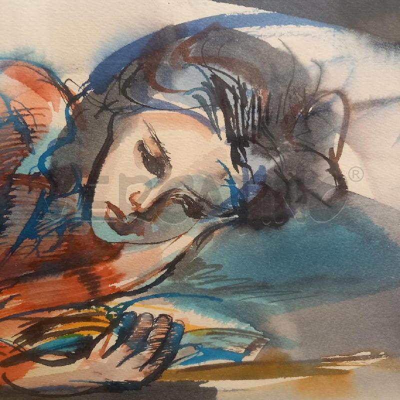 QUADRO ACQUERELLO FIGURA FEMMINILE CHE LEGGE | Mercatino dell'Usato Bologna 3