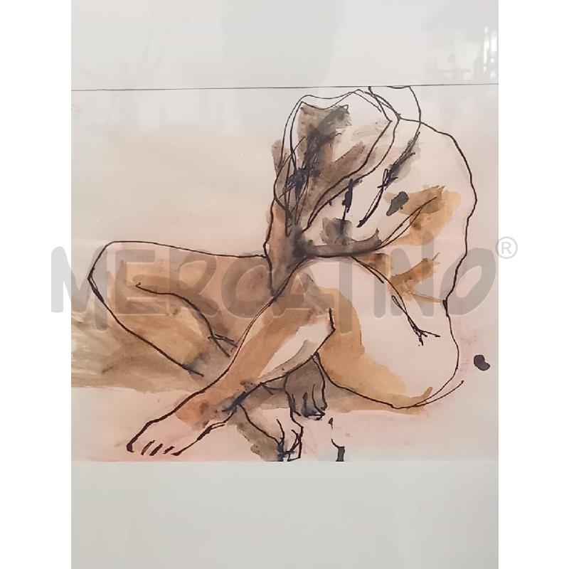 QUADRO FIGURA PENNA ACQUERELLATA | Mercatino dell'Usato Bologna 2