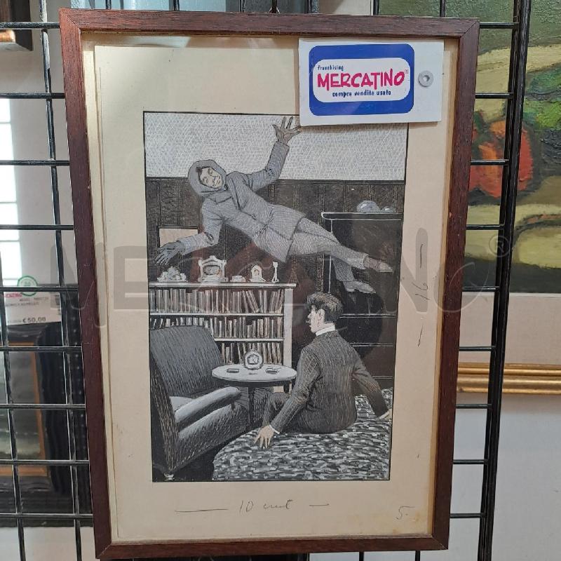 QUADRO ILLUSTRAZIOINE SCENA CON PERSONAGGI | Mercatino dell'Usato Bologna 1