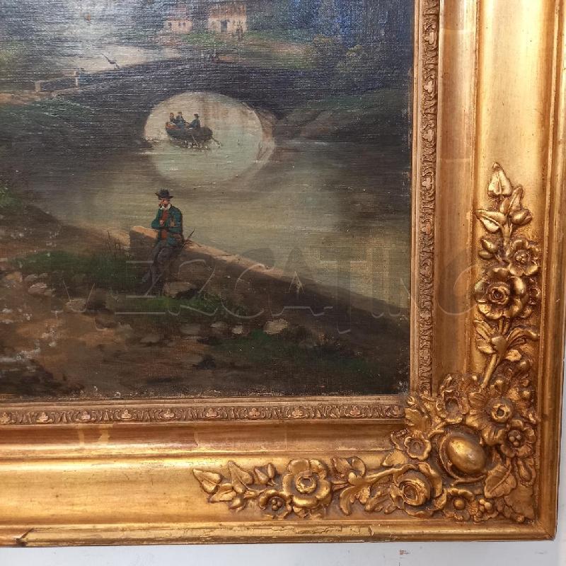 QUADRO VEDUTA ANIMATA CON CAMPANILE | Mercatino dell'Usato Bologna 2