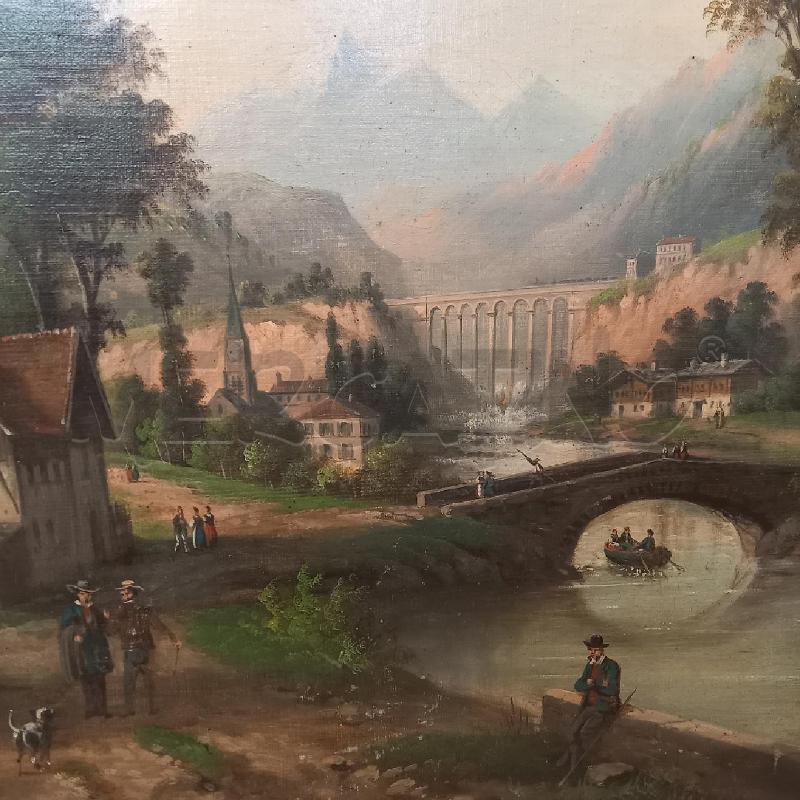 QUADRO VEDUTA ANIMATA CON CAMPANILE | Mercatino dell'Usato Bologna 3
