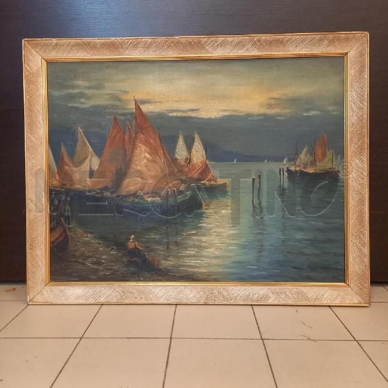 QUADRO VEDUTA CON BARCHE E PESCATORI | Mercatino dell'Usato Bologna 1